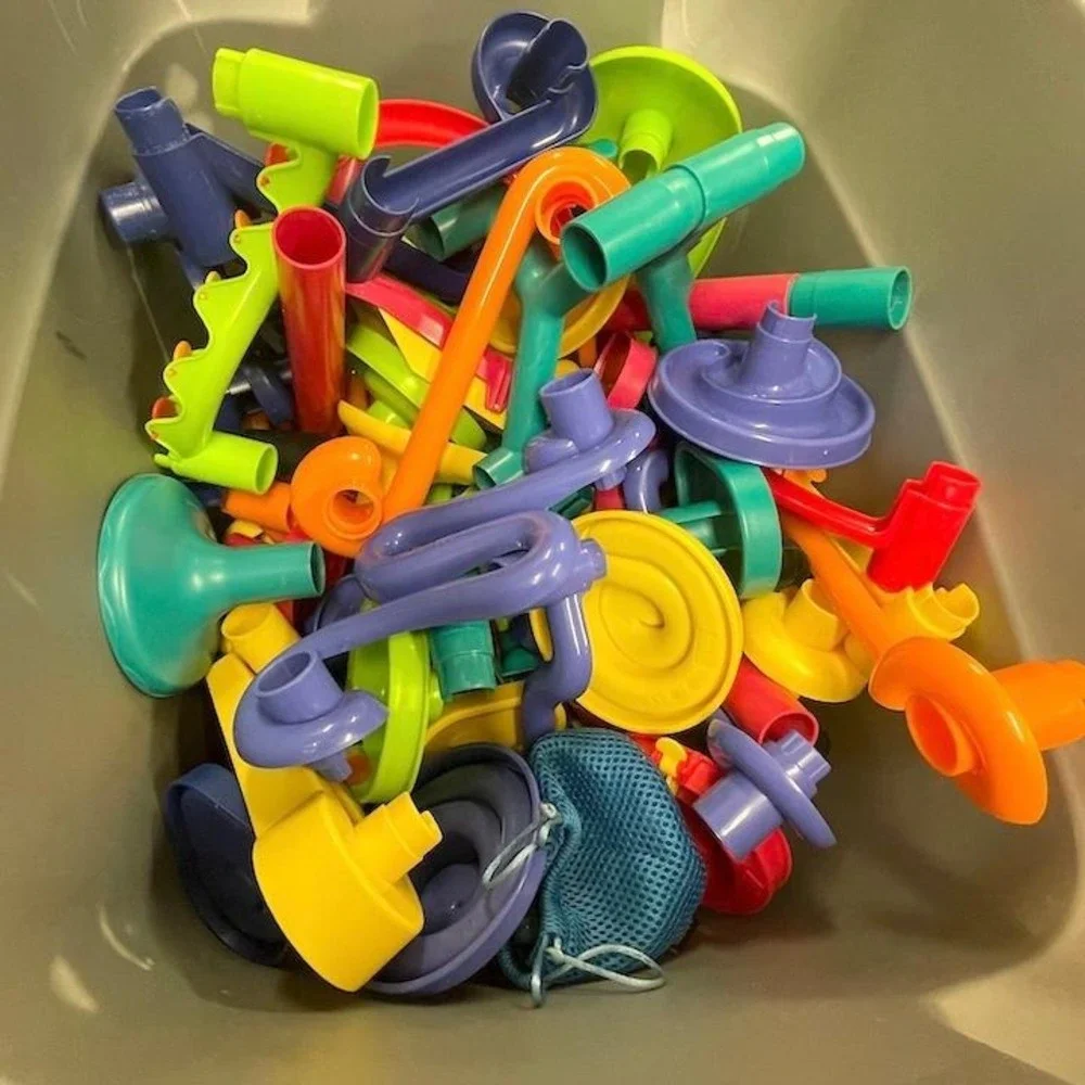 Kids Marble Run Construction Set Bulk Lot with Glass Marbles and Storage‎ Bag